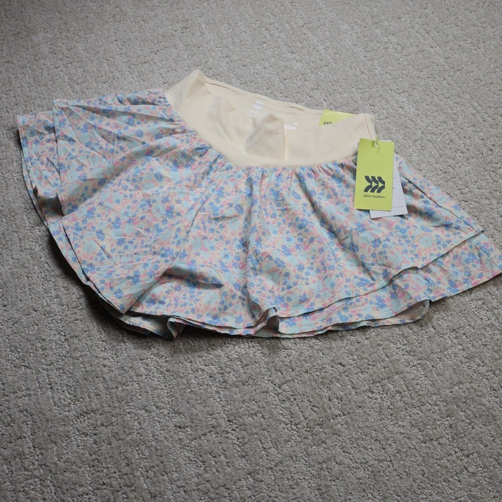 All In Motion Women Floral High Rise Woven Skort Cream Blue XS NWT